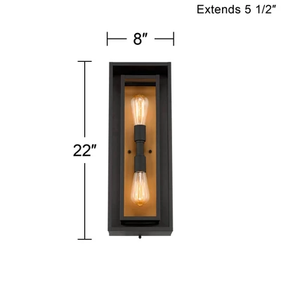 Possini Euro Design Metropolis Mid Century Modern Outdoor Wall Light Fixture Black Gold 22" Clear Glass For Post Exterior Barn Deck House Porch Yard - Image 6