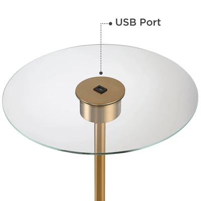 Possini Euro Design Volta Modern Floor Lamp With Tray Table 66" Tall Brass USB Charging Port White Drum Shade For Living Room Bedroom Office House - Image 4