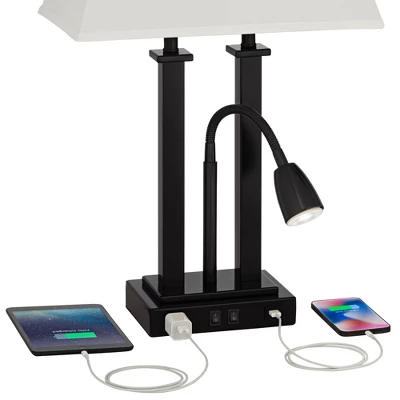 Possini Euro Design Possini Euro Deacon Black USB Port And Outlet Gooseneck Desk Lamps Set Of 2 - Image 3