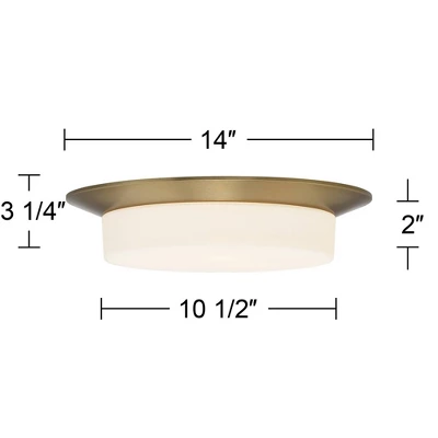 Possini Euro Design Melber Modern Ceiling Light Flush Mount Fixture 14" Wide Warm Brass Gold 3-Light Opal White Glass Shade For Bedroom Living Room - Image 5