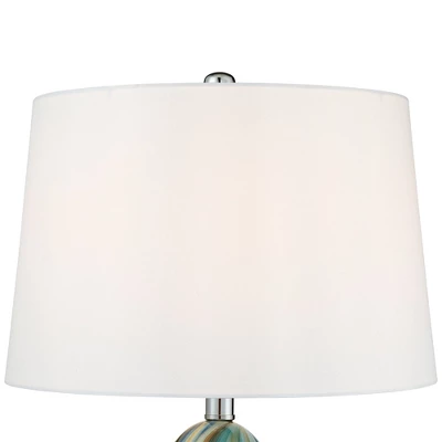 Possini Euro Design Pablo 27" Tall Modern Table Lamp Table Top Dimmer Blue Art Glass Single Living Room Bedroom Bedside Nightstand House White Shade - Image 3