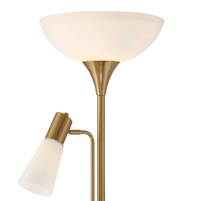 Possini Euro Design Modern Torchiere Floor Lamp With Side Lights 71" Tall Warm Gold Frosted Glass Shade For Living Room House - Image 2