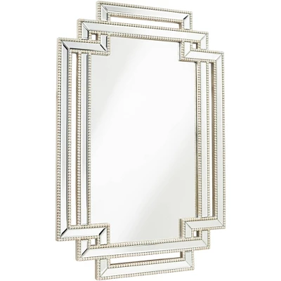 Possini Euro Design Erte Rectangular Vanity Wall Mirror Modern Beveled Silver Leaf Beaded Openwork Frame 27" Wide For Bathroom Bedroom Living Room - Image 4