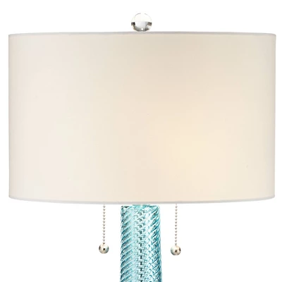 Possini Euro Design Modern Table Lamps 28.5" Tall Set Of 2 Light Sky Blue Fluted Glass White Drum Shade For Living Room Bedroom Office Family - Image 3