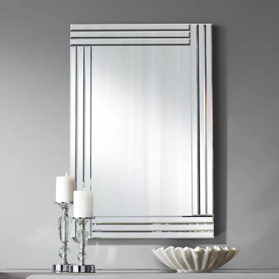 Possini Euro Design Sofija Rectangular Vanity Wall Mirror Modern Mirrored Glass Layered Frame 23 1/2" Wide For Bathroom Bedroom Living Room Entryway