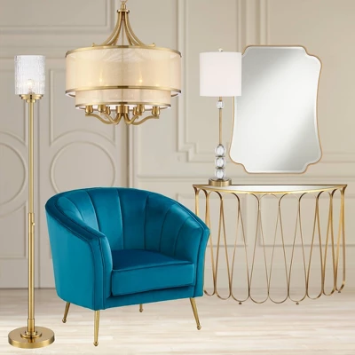 Possini Euro Design Kinsey Modern Torchiere Floor Lamp 72 1/2" Tall Brass Gold Metal Stone Pattern Crystal Glass Shade For Living Room Office House - Image 8