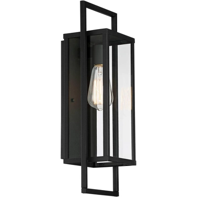 Possini Euro Design Jericho Modern Outdoor Wall Light Fixture Textured Black Metal 19" Clear Glass Panel For Post Exterior Barn Deck House Porch Yard - Image 4