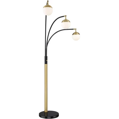 Possini Euro Design Rayne Modern Arc Floor Lamp 72" Tall Gold Black 3 Light LED Adjustable Arm Frosted Glass Globe Shade For Living Room Reading Home - Image 6