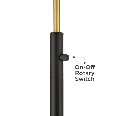 Possini Euro Design Modern Downbridge Floor Lamp 64" Tall Black Brass Metal Linen Drum Shade For Living Room Reading Bedroom Home - Image 3