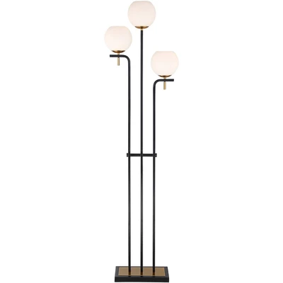 Possini Euro Design Acadia Modern Floor Lamp 71" Tall Black Warm Gold Metal 3 Light Frosted White Glass Globe Shade For Living Room Bedroom Office - Image 7