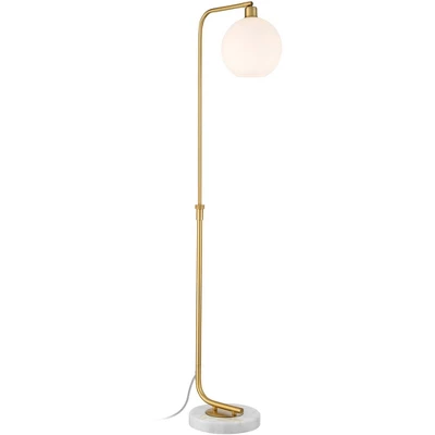 Possini Euro Design Casaba Mid Century Modern Chairside Arc Floor Lamp 64" Tall Warm Gold Adjustable Frosted Glass Shade For Living Room Reading House - Image 7