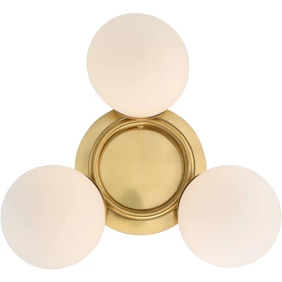 Possini Euro Design Modern Ceiling Light Flush Mount Fixture Brass 18" Wide 3-Light Frosted White Glass Globes Bedroom Living Room - Image 3