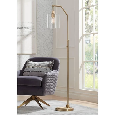Possini Euro Design Kipling Modern 62 1/2" Tall Downbridge Arc Floor Lamp Warm Gold Metal Clear Glass Shade For Living Room Reading House