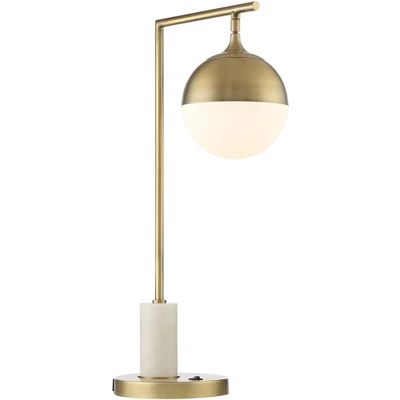 Possini Euro Design Luna Mid Century Desk Table Lamp 26 1/2" High Brass Metal With USB Charging Port Opal Glass Shade For Bedroom Living Room Bedside - Image 5