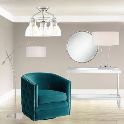 Possini Euro Design Modern Arc Floor Lamp 69" Tall Brushed Steel Adjustable Boom Off White Linen Drum Shade For Living Room Reading Office - Image 7