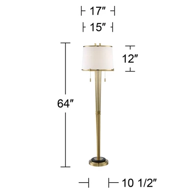 Possini Euro Design Palisade Modern Floor Lamp 64" Tall Satin Brass Metal Trimmed Fabric Tapered Drum Shade For Living Room Bedroom Office House Home - Image 7