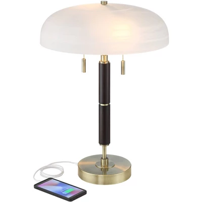 Possini Euro Design Possini Euro® Wyndham Desk Lamp With Glass Shade And Dual USB Ports - Image 2