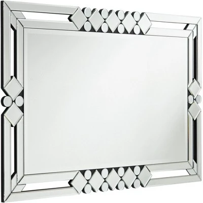 Possini Euro Design Clafia Rectangular Vanity Wall Mirror Modern Beveled Edge Clear Diamond Mirrored Frame 26" Wide For Bathroom Bedroom Living Room - Image 5