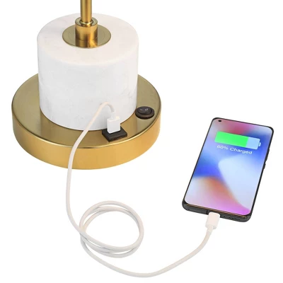 Possini Euro Design Barclay Modern Desk Lamp 23" High Warm Gold With USB Charging Port Frosted Glass Shade For Bedroom Living Room Bedside Office Kids - Image 3