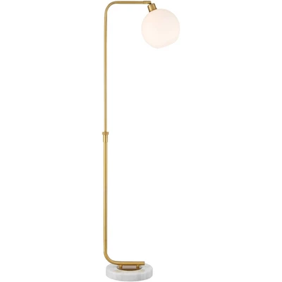 Possini Euro Design Casaba Mid Century Modern Chairside Arc Floor Lamp 64" Tall Warm Gold Adjustable Frosted Glass Shade For Living Room Reading House - Image 8