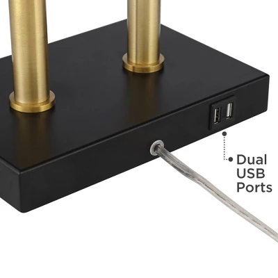 Possini Euro Design Keegan Modern Desk Lamp 24" High Warm Brass With Dual USB Charging Ports LED Adjustable Black Shade For Bedroom Living Room Desk - Image 4