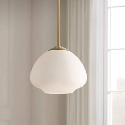 Possini Euro Design Orilla Brass Mini Pendant Light 11 3/4" Wide Mid Century Modern White Opal Glass Shade For Dining Room House Foyer Kitchen Island